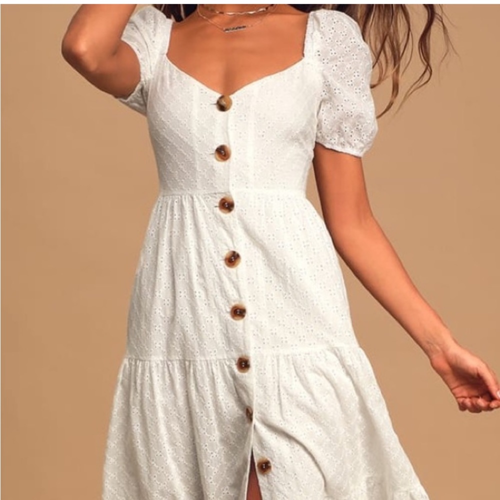 Lulus eyelet puff sleeve midi dress